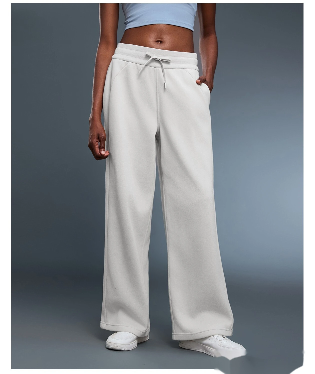 Customized autumn and winter plus velvet thick straight wide-leg pants loose warm sports pants detail