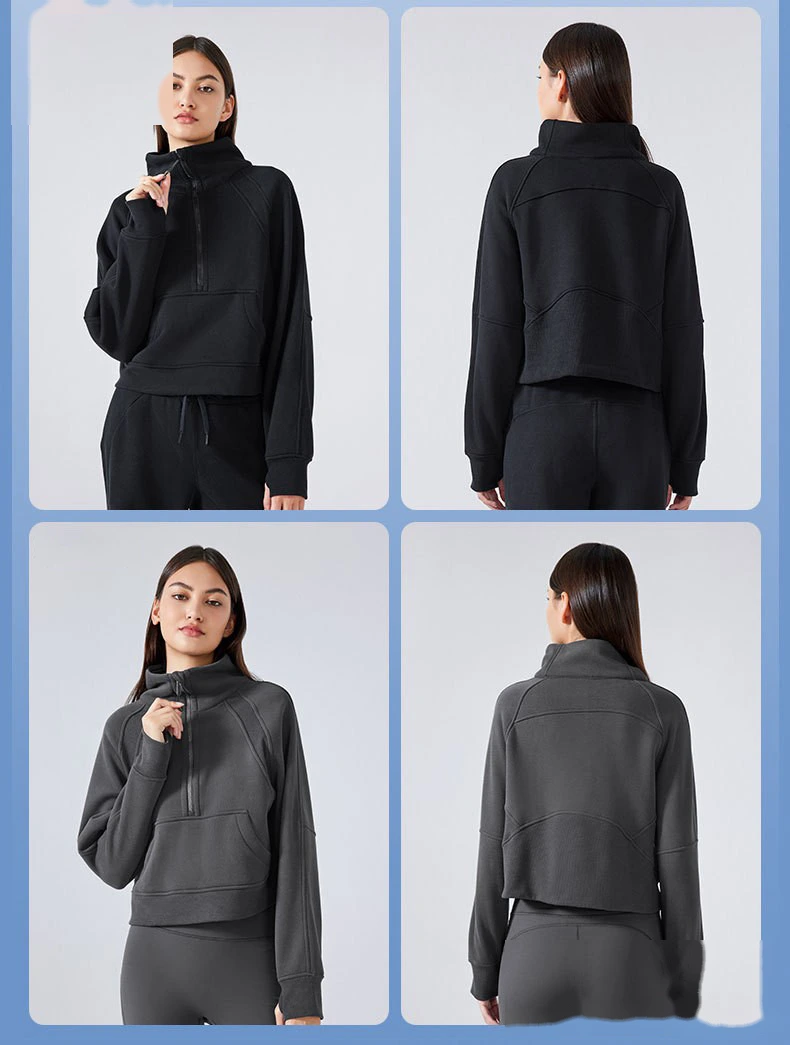 Custom-made semi-zipper high stand-up collar pullover sweater for women's warm fleece thickening in autumn and winter detail