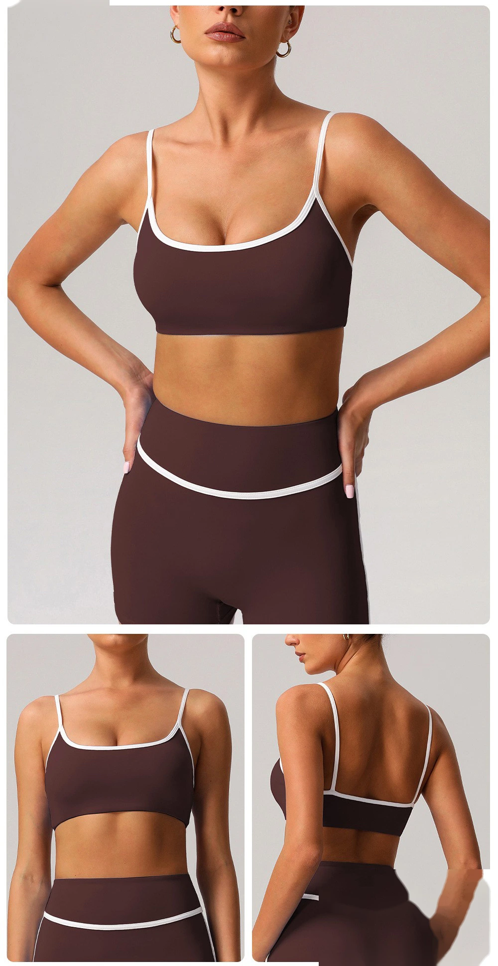 Custom contrast ribbon sports bra padded yoga bra outdoor running fitness detail