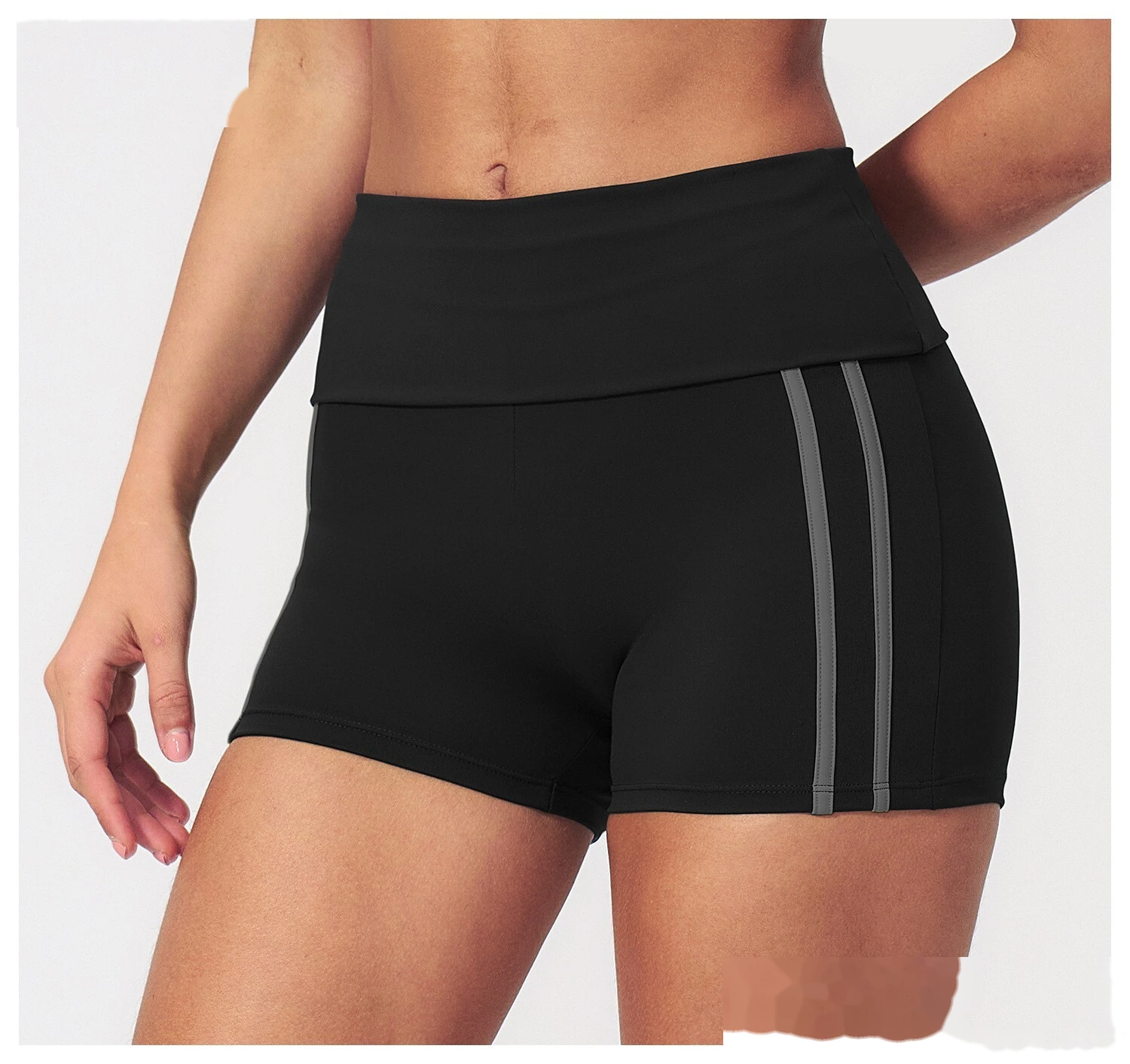 Custom European American Fitness Shorts, High Waist Roll Waist Peach Hip Elastic Naked Feel Tight Yoga Shorts For Women detail