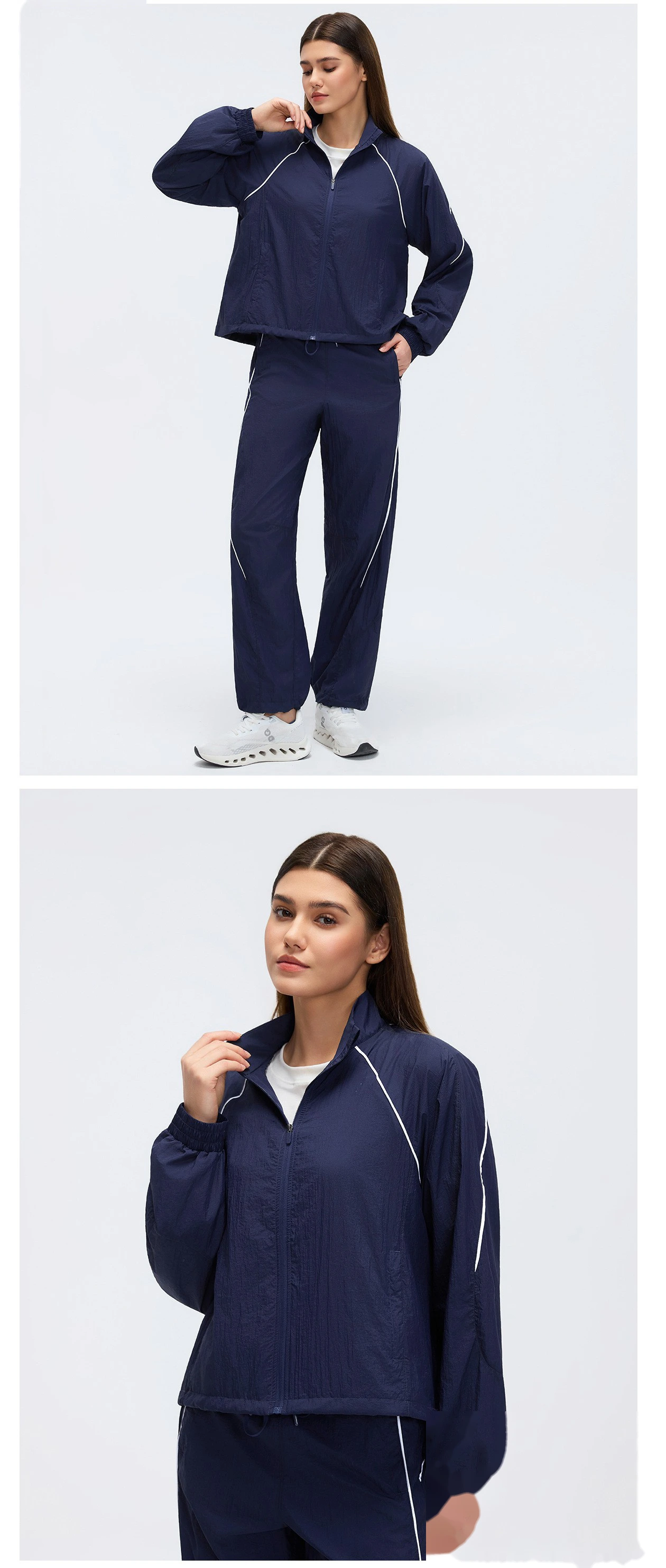 Custom Windproof Stand Collar Jacket - Women's Loose Casual Short Outdoor Sports Trench Coat detail