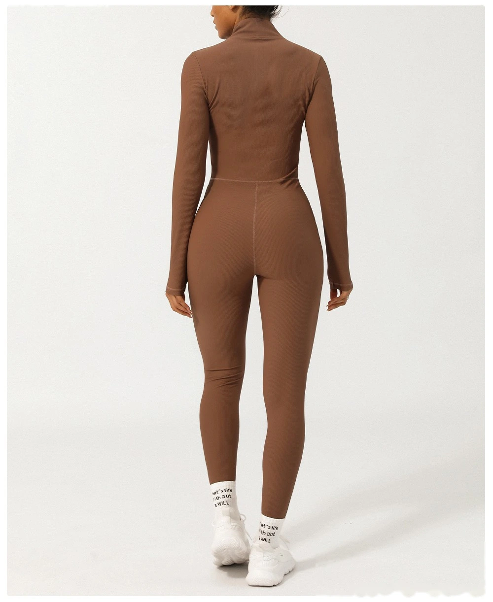 Customized zipper thread long sleeve yoga jumpsuit fitness exercise jumpsuit yoga clothes detail