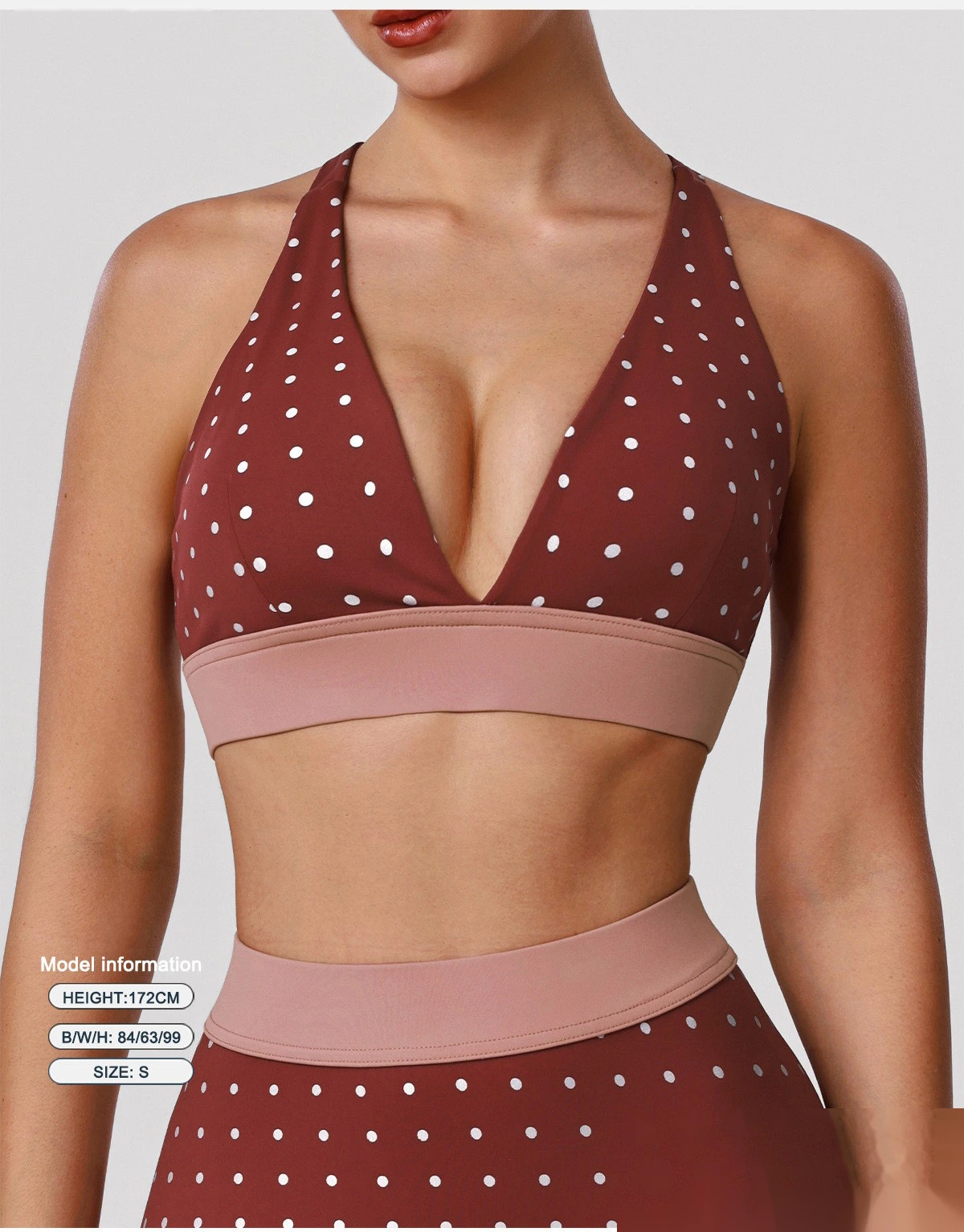 Bulk Custom Cross Beauty Back Yoga Bra - Color Block Polka Dot High-Stretch Sexy Gym Running Activewear detail