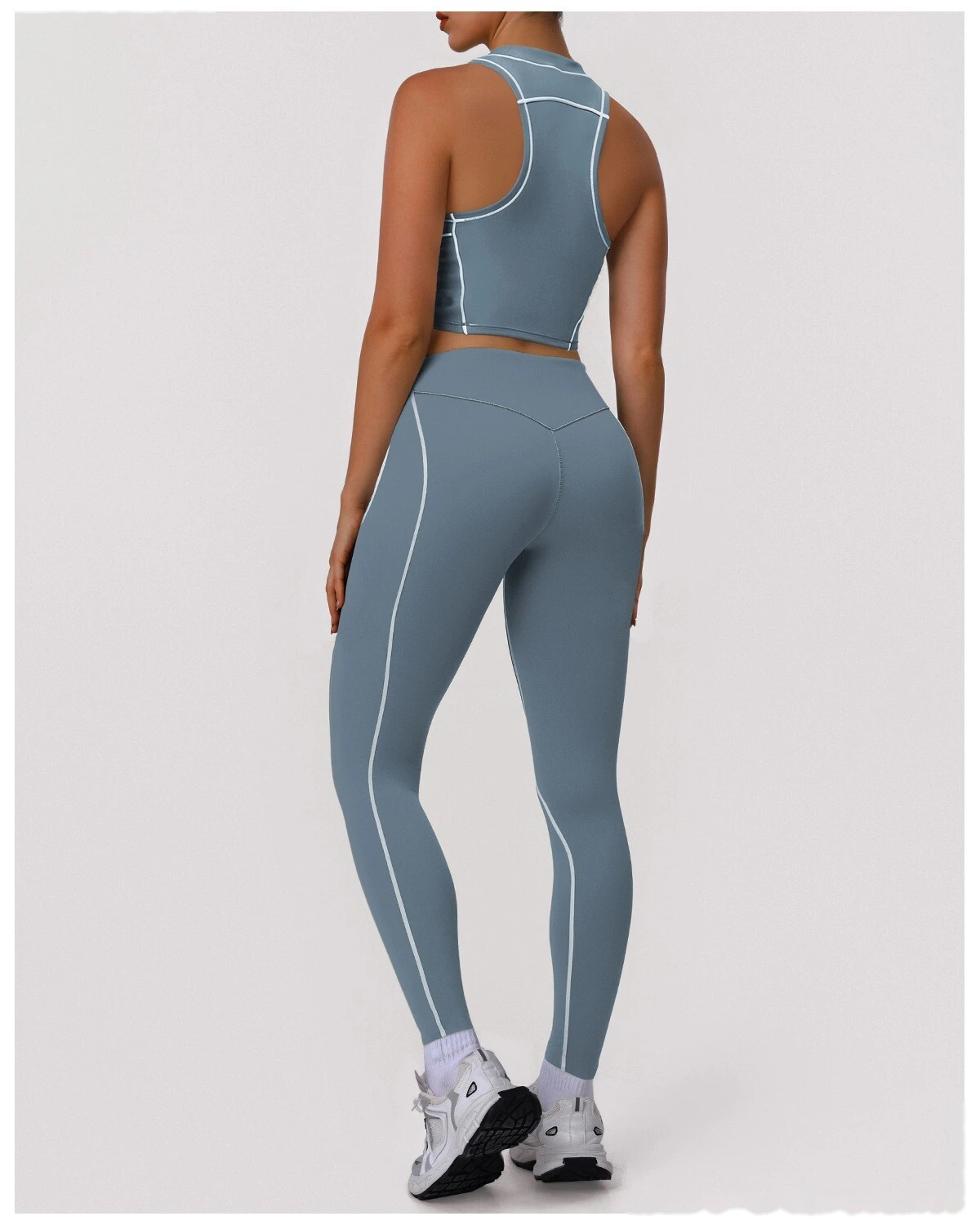 Custom Color Block Fitness Set - High Support Sports Bra & Tight Training Leggings for Yoga Running detail