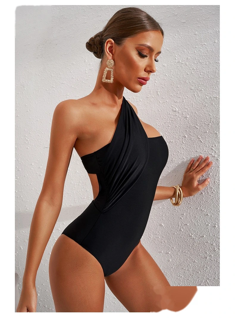 Women one piece swimsuits one shoulder hollow out back swimwear detail