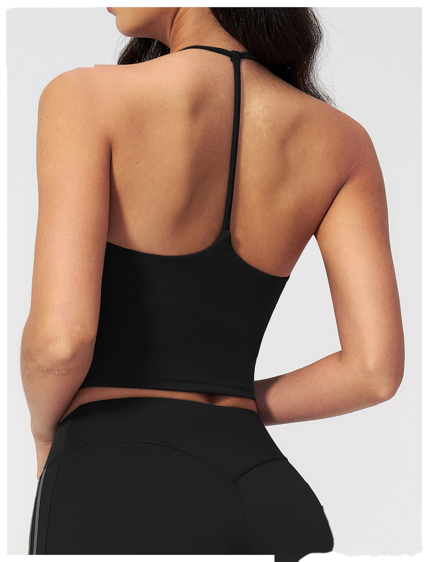 Custom Women Halter Sports Vest, V Neck Slim Yoga Top With Padded Bra Outer Wear Workout Tank Top detail