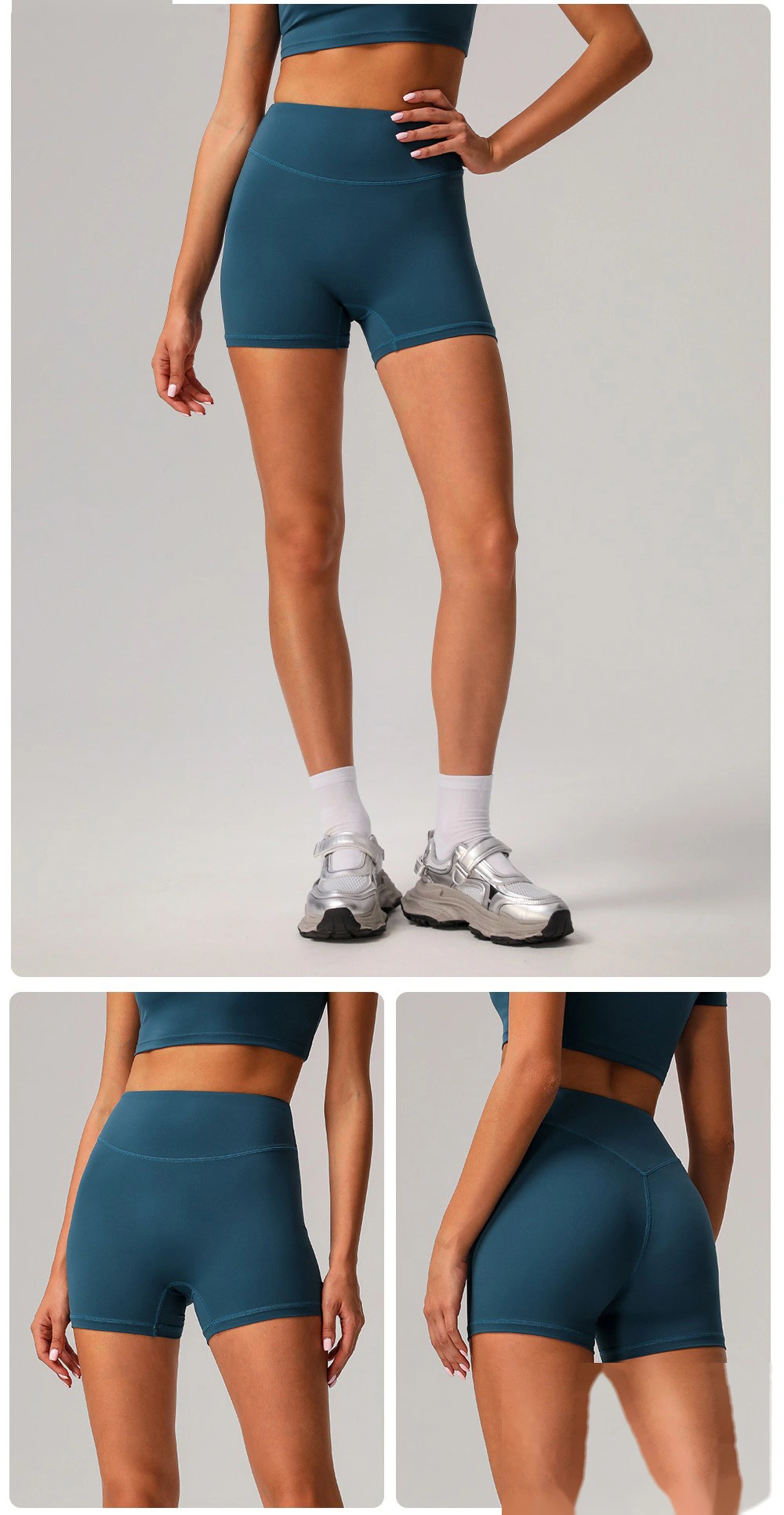 Custom nude yoga shorts hip running fitness pants tight high waist outdoor sports shorts female detail