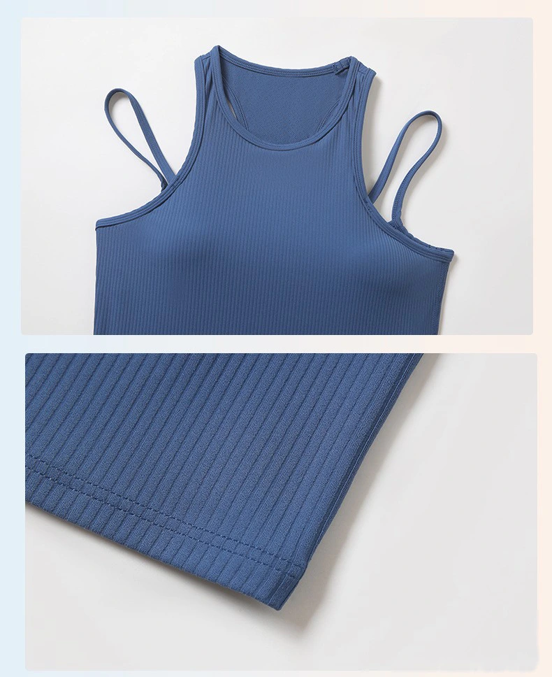 Customized rib new breathable I-shaped back yoga vest with chest pad female fitness bra top detail