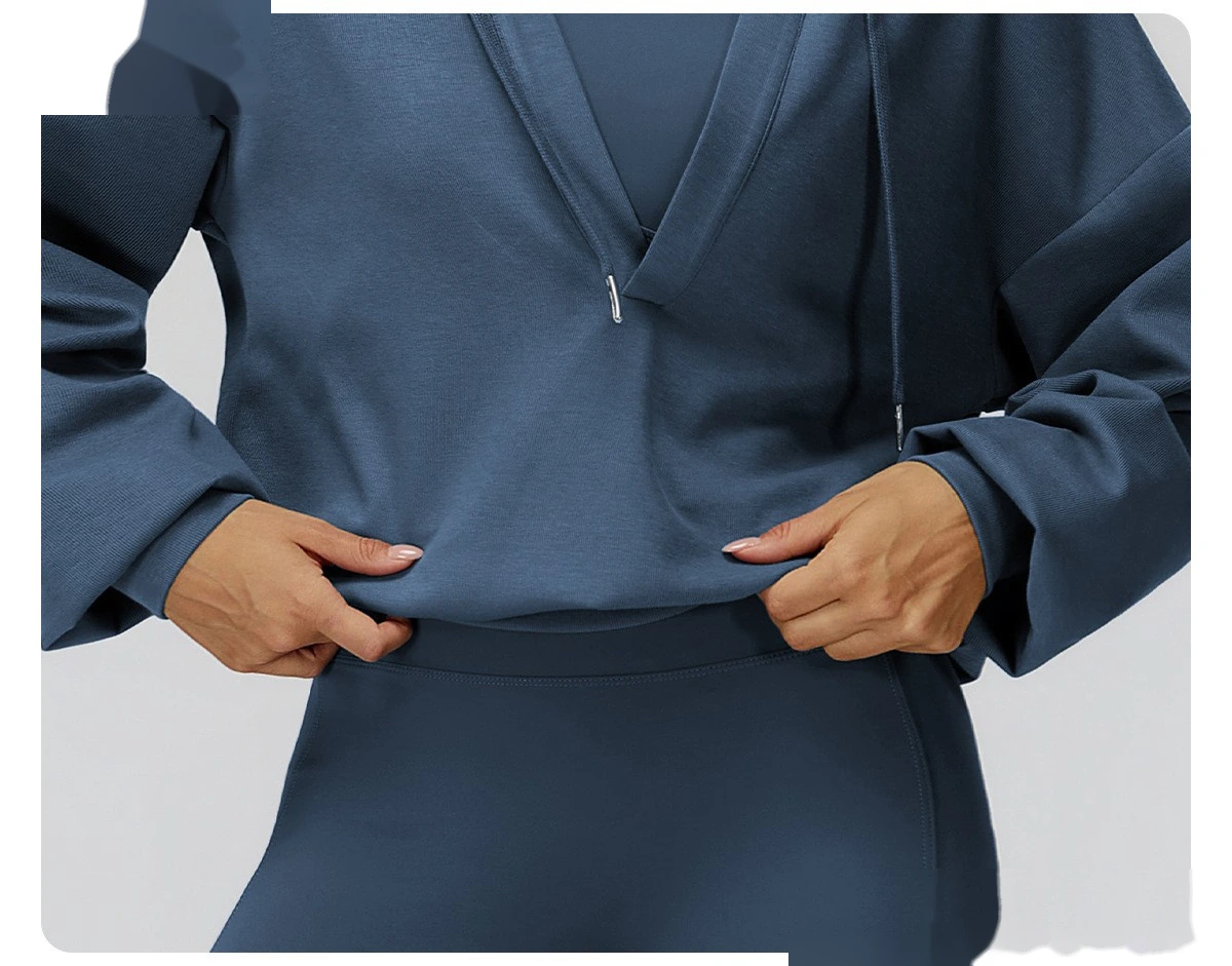 Custom new style hooded large V-neck loose and comfortable top, outdoor running sports sweatshirt detail