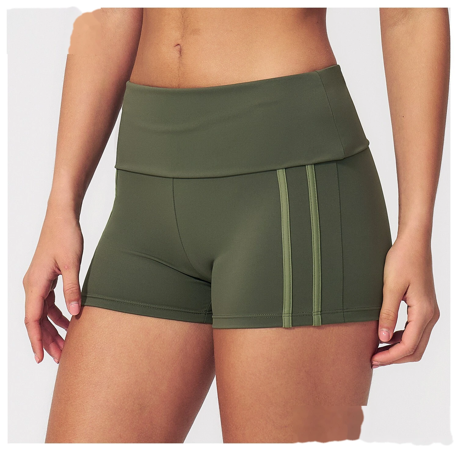 Custom European American Fitness Shorts, High Waist Roll Waist Peach Hip Elastic Naked Feel Tight Yoga Shorts For Women detail