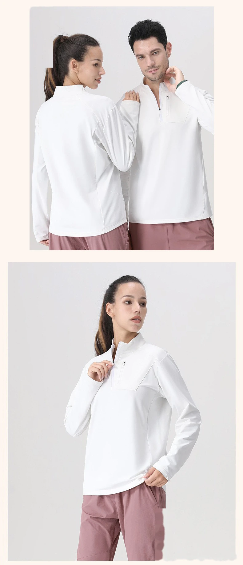 Customized men's semi-zipper outdoor sports and leisure running sweat-absorbing long-sleeved T-shirt detail
