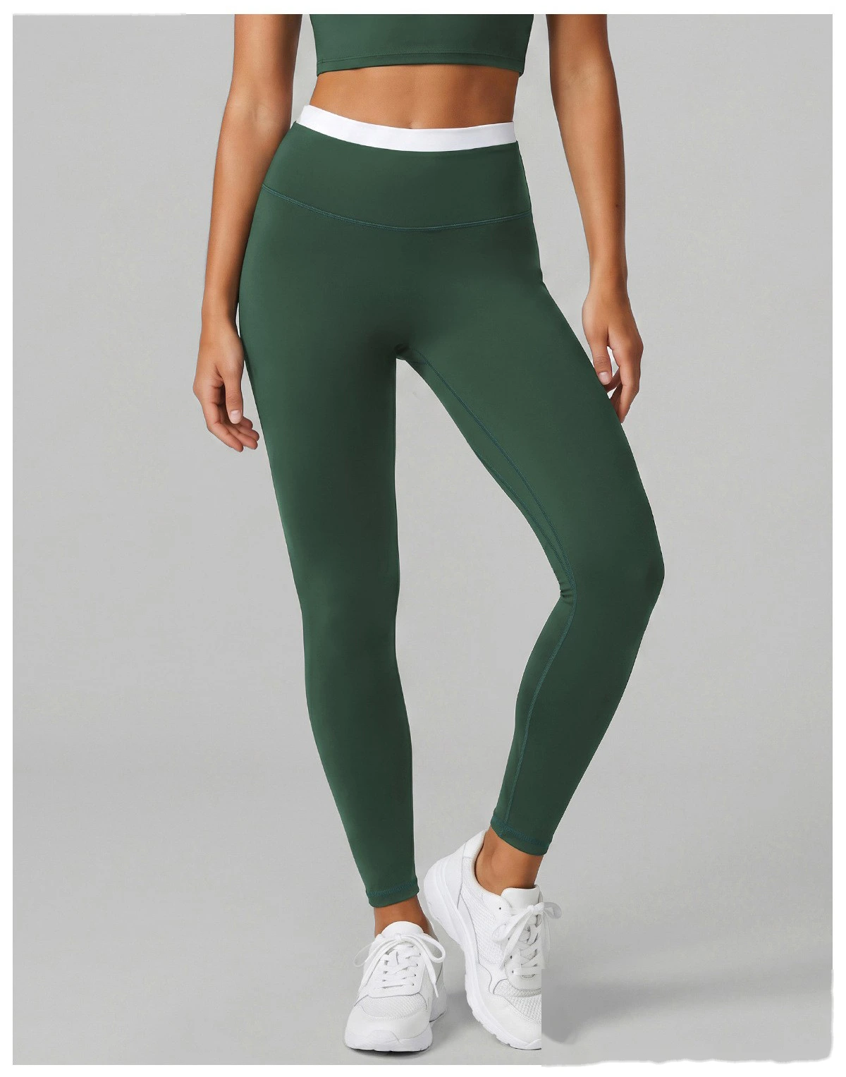 Women Contrast Color Activewear Set, Crisscross Back Tank Top + High Rise Stretch Leggings, Soft Naked-Feel Gym Outfit detail