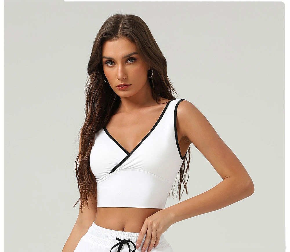 Cool sunscreen sports vest cross V-neck beauty back yoga clothing bra contrast fitness clothing vest detail