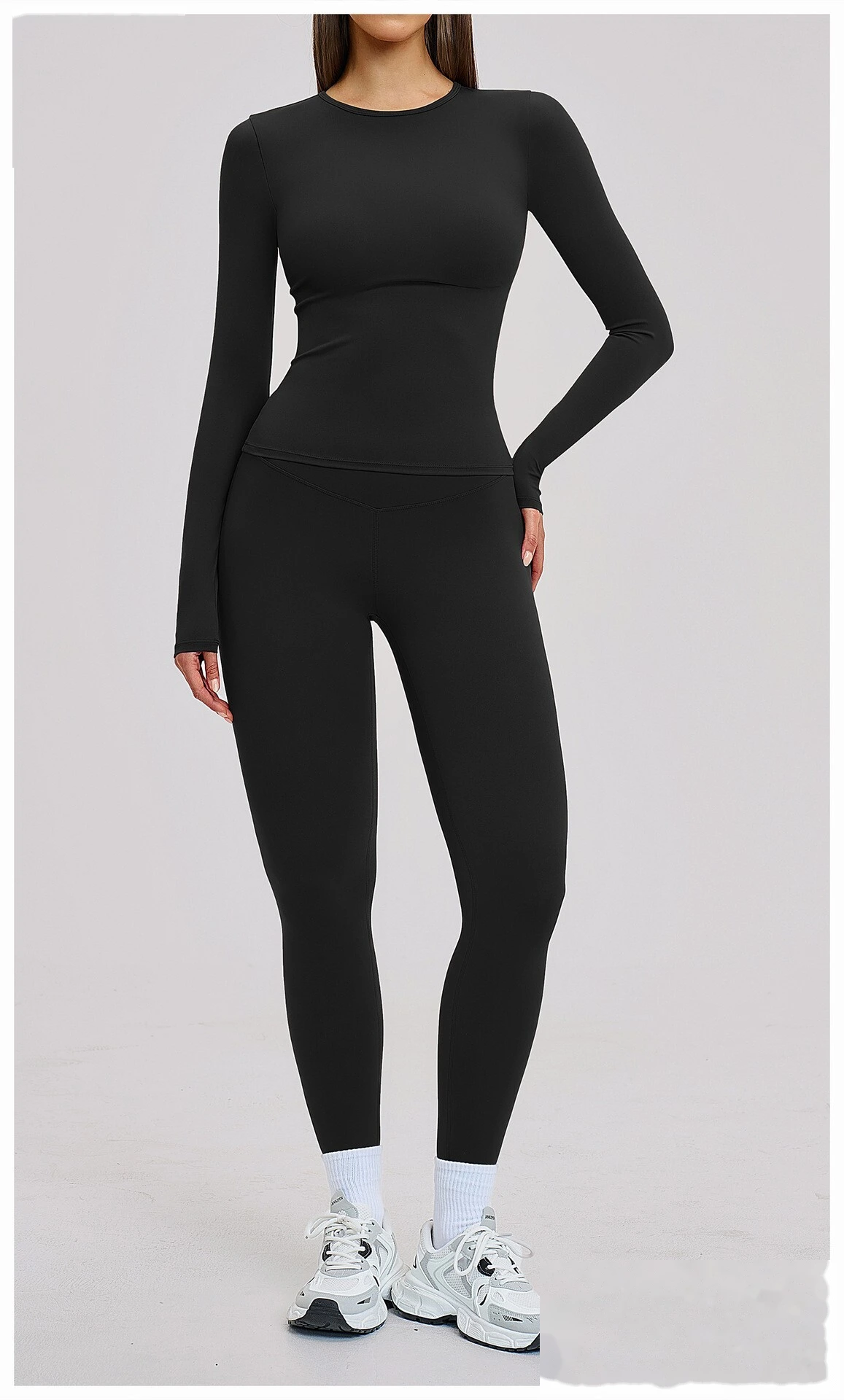 Custom Women's Yoga Set - High Stretch Tight Long Sleeve Top & Leggings for Outdoor Running Fitness detail