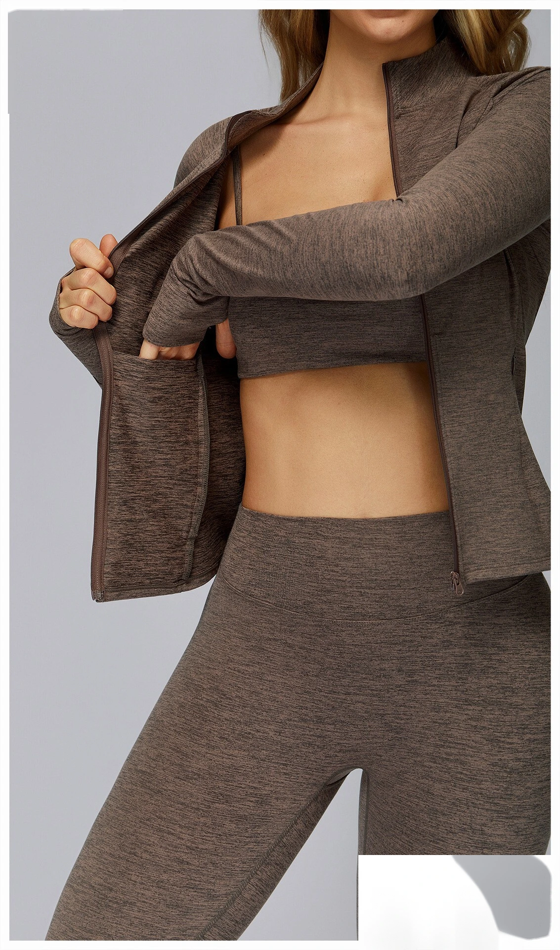 Customized long sleeve jacket zipper pocket quick-drying tight top outdoor sports running fitness jacket detail