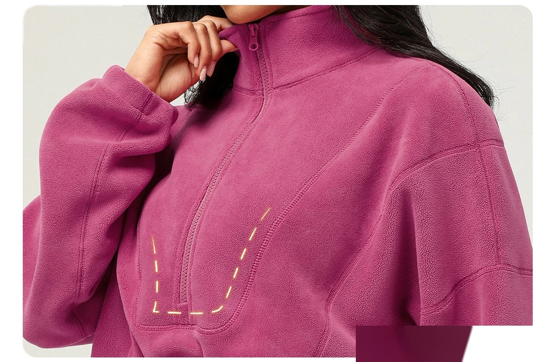 Customized autumn and winter Olympic fleece long-sleeved sweater stand-up zipper short casual warm sportswear women detail