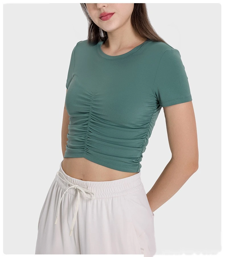 Customized folding movement short-sleeved slim slimming short yoga top woman detail