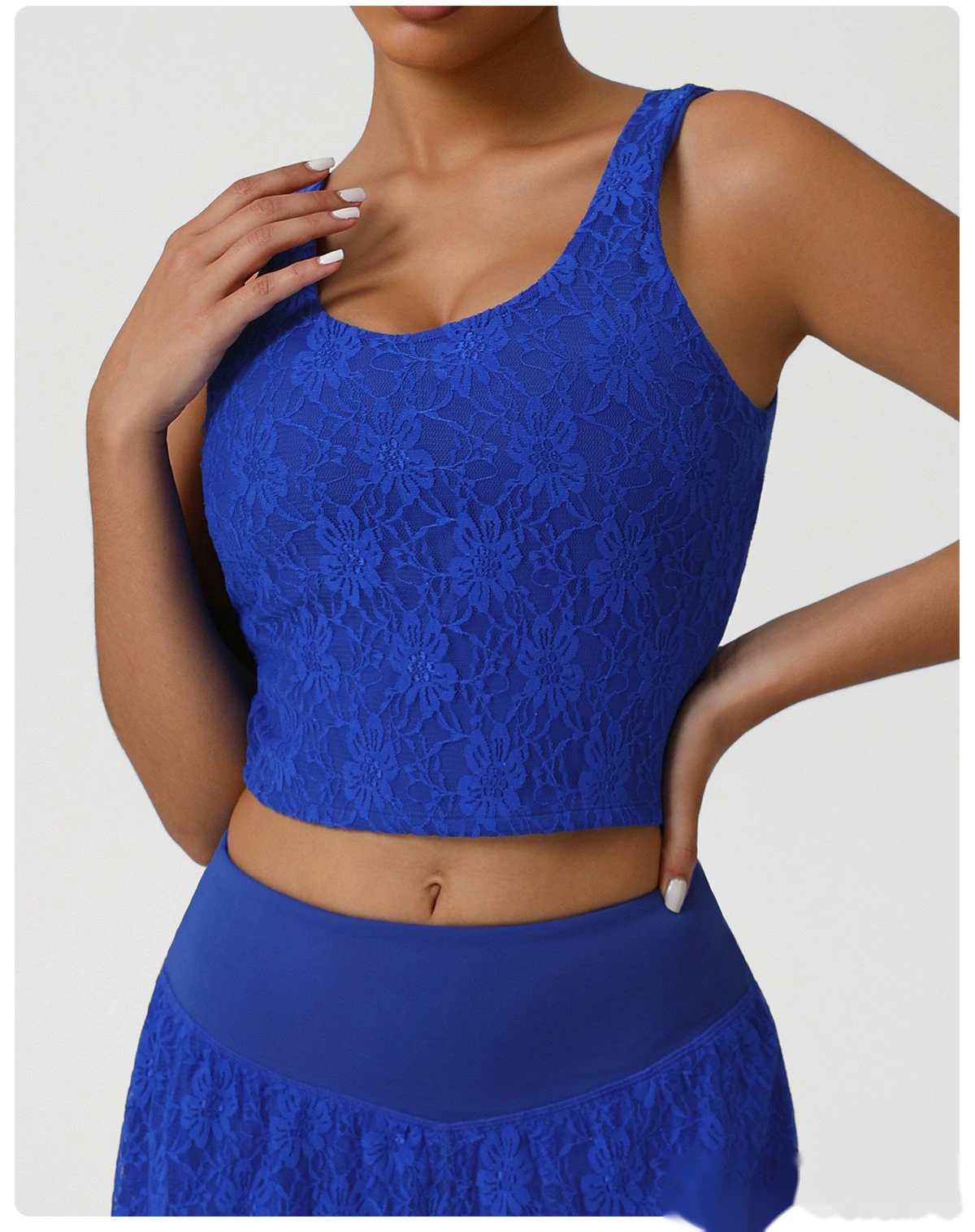Custom-made nude sexy lace sleeveless sports shirt new dance training fitness camisole women detail