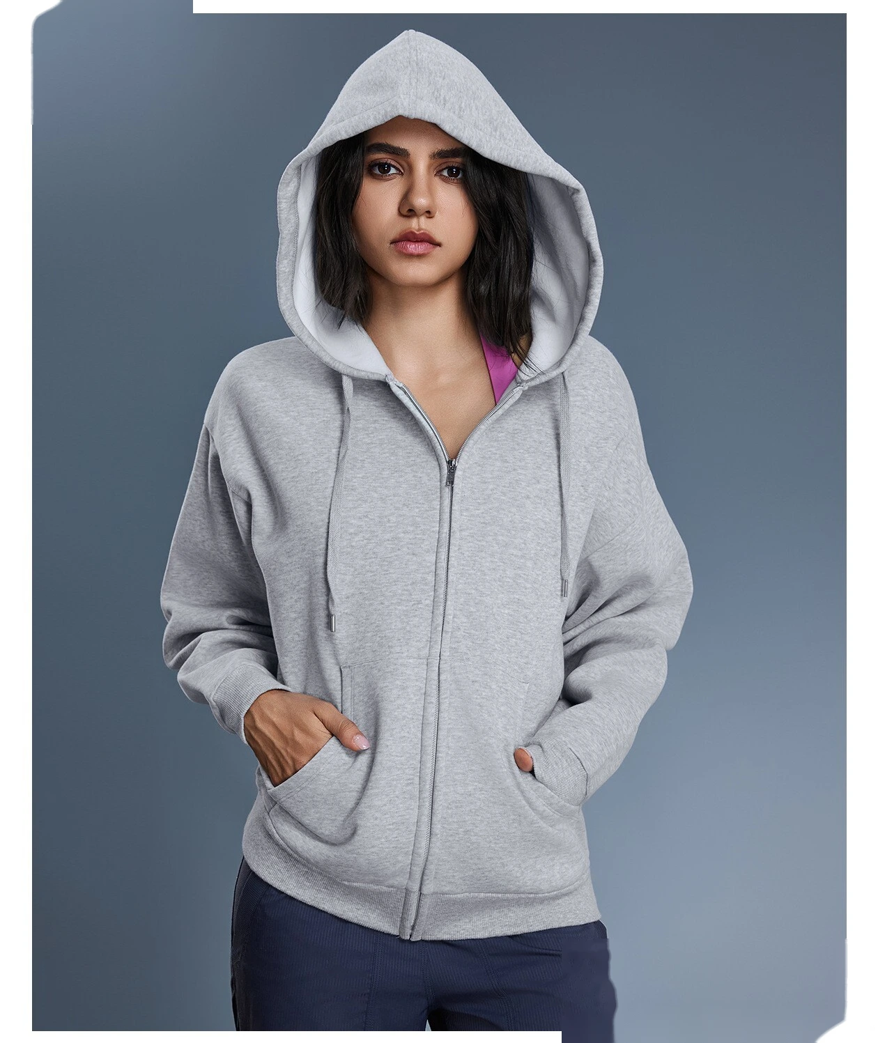 Custom Women's Winter Fleece Hoodie | Windproof Warm, Loose Slim, Zip-Up Cardigan Jacket detail