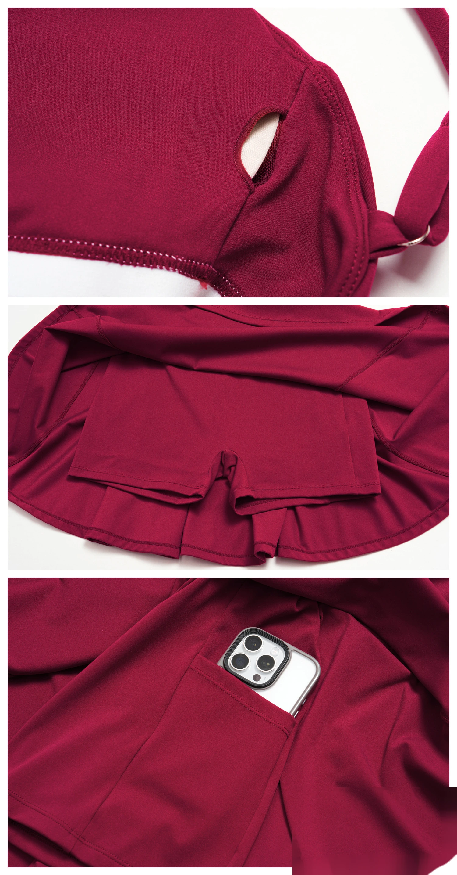 Women's Custom Yoga Sport Dress with Side Pockets, Anti-Exposure Quick Dry Breathable Running Fitness Tennis Skirt detail