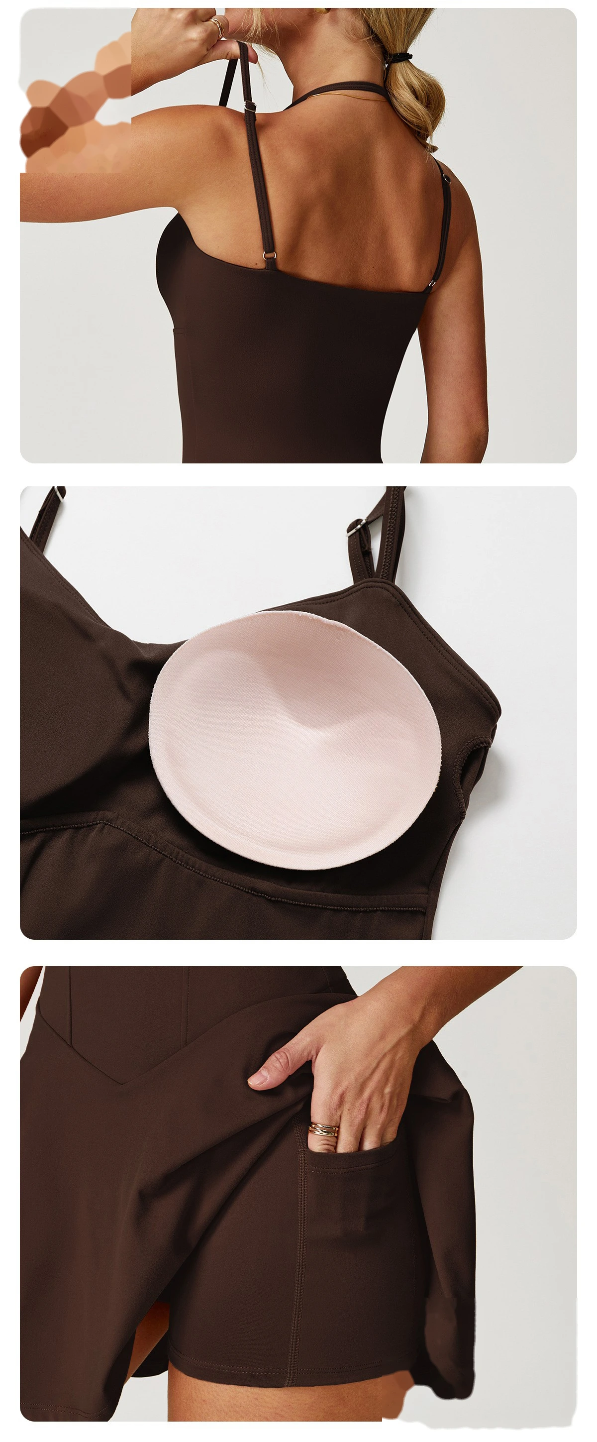 Custom suspender dress female pocket bottoming anti-exposure A-line skirt running tennis skirt detail
