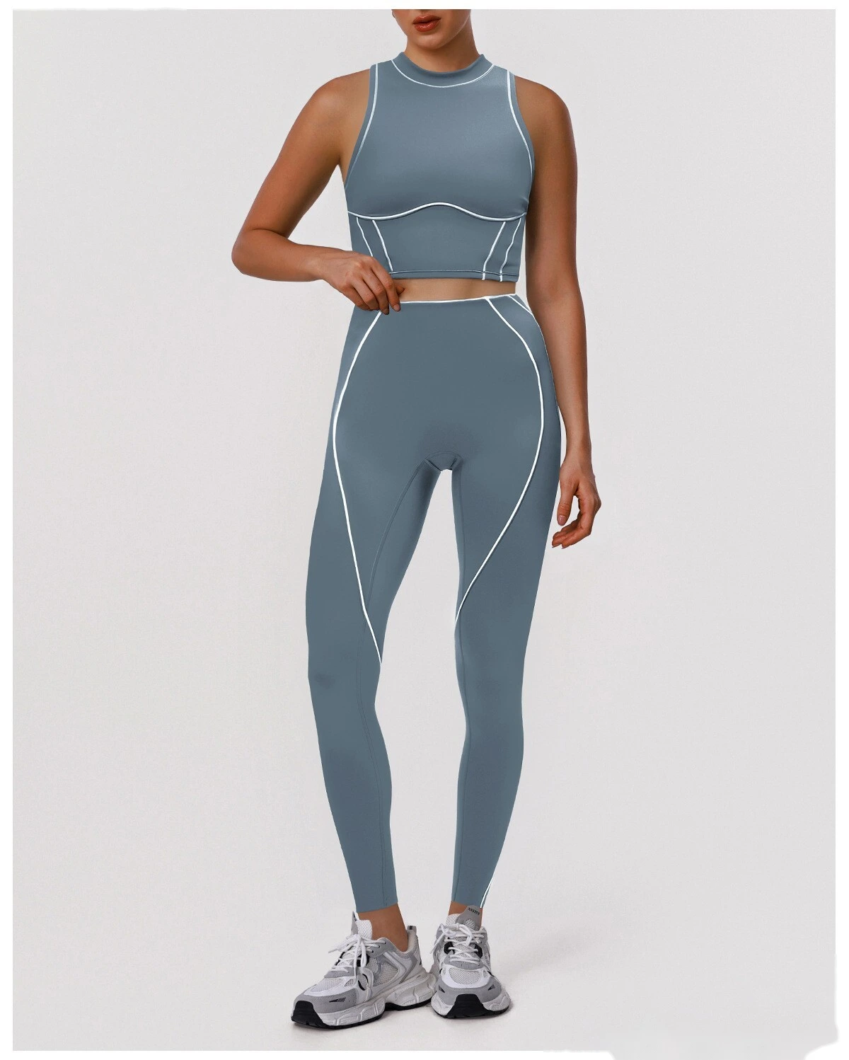 Custom Color Block Fitness Set - High Support Sports Bra & Tight Training Leggings for Yoga Running detail