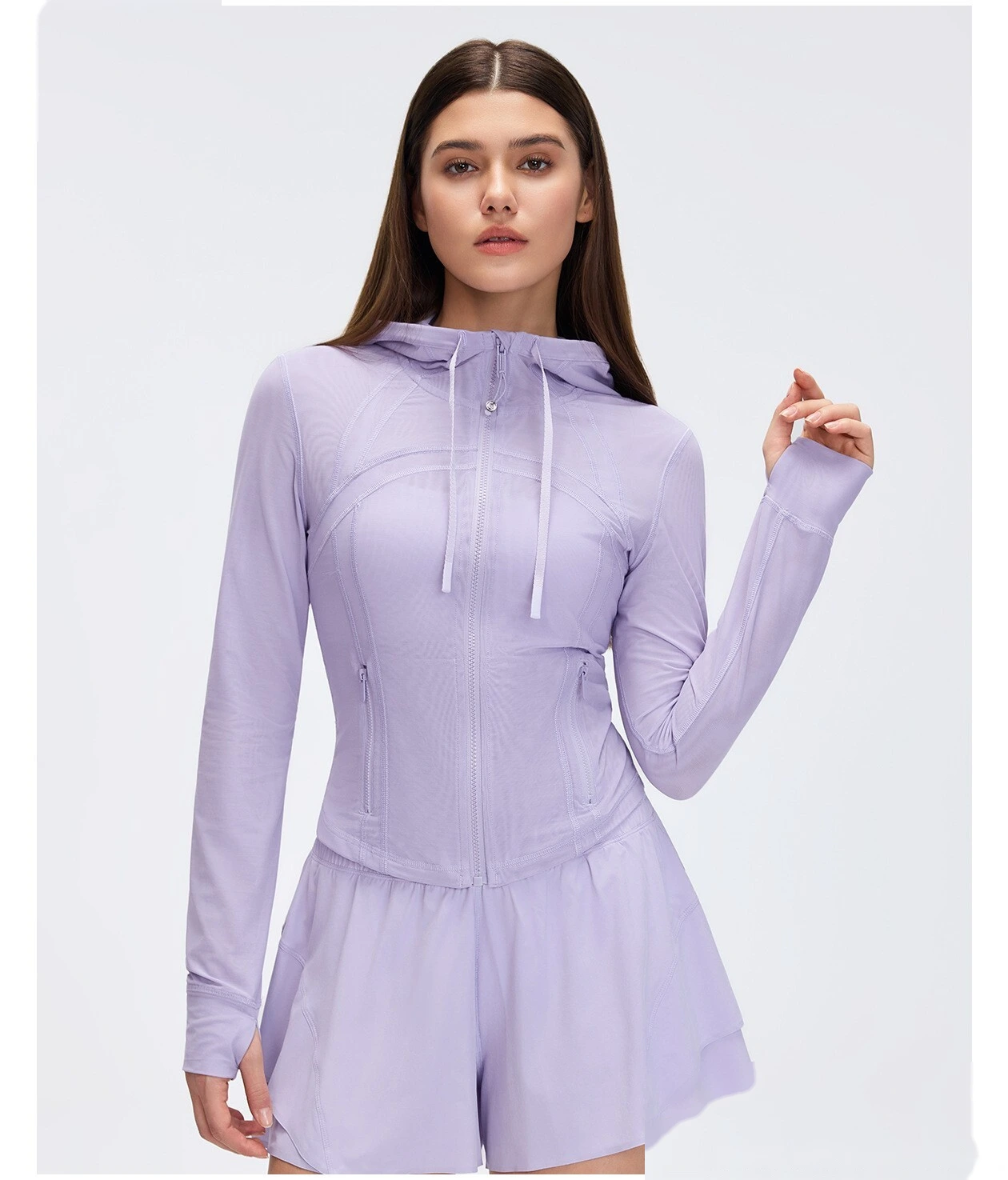 Custom Breathable Mesh Yoga Jacket - Women's Slimming Hooded Full-Zip Running Workout Fitness Jacket detail