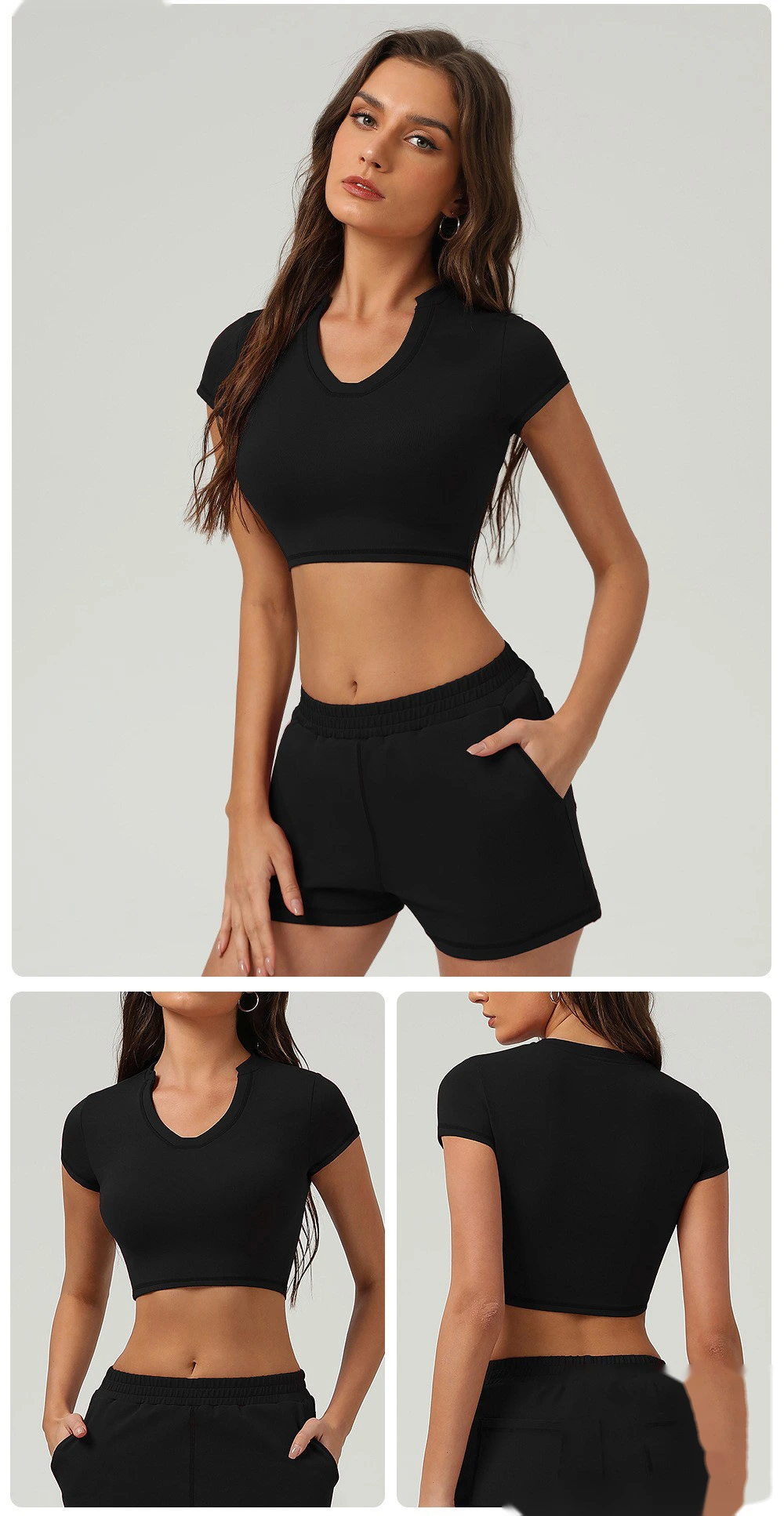 Yoga sports shirt female summer short sleeve high elastic tight yoga fitness T-shirt detail