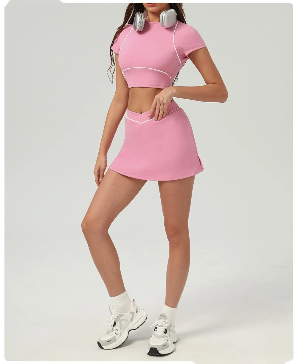 Customized running skirt with slim hips and crossed waist yoga skirt and tennis skirt. detail