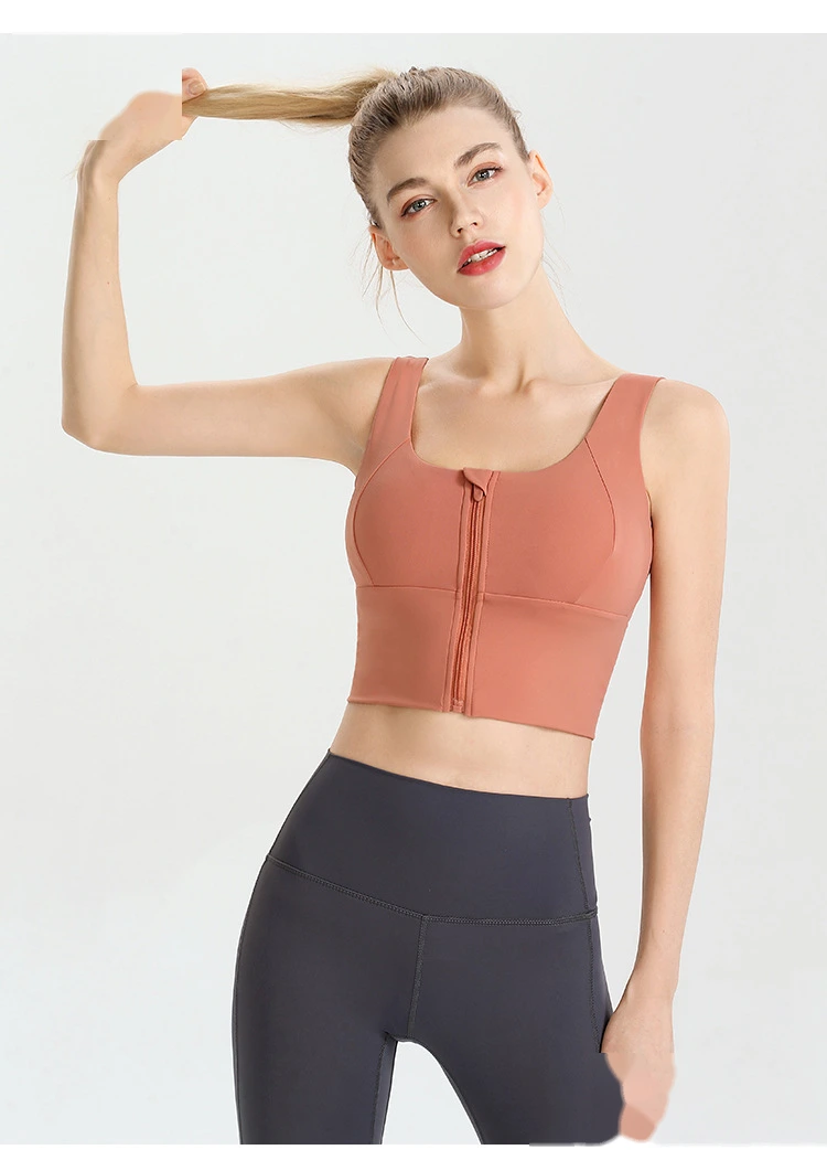 Womens zip up sports bras workout fitness training crop tops detail