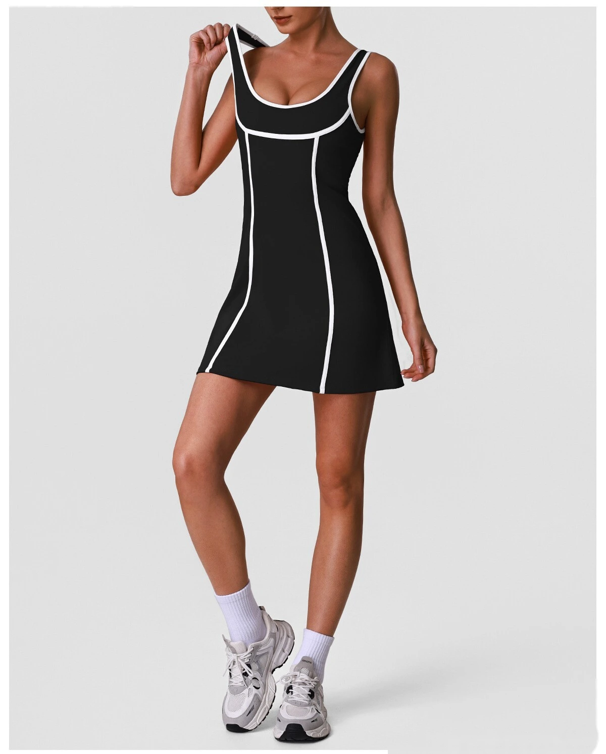 Custom Women’s Slim Fit Halter Tennis Skort Romper Backless Beauty Back Yoga Workout Dress detail