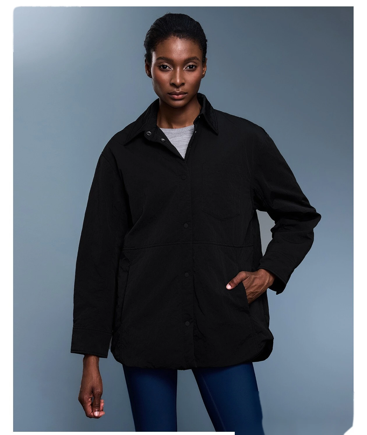 Custom lapel cotton-padded jacket women's autumn and winter new simple thick warm casual shirt jacket. detail