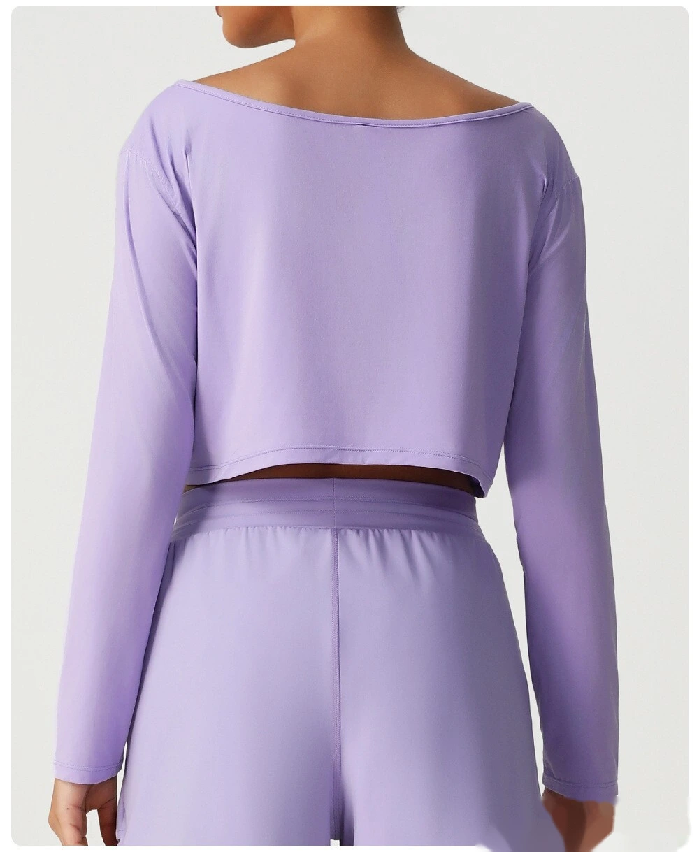 Customized diagonal shoulder long sleeve sports and leisure top high elastic loose T-shirt yoga fitness suit detail