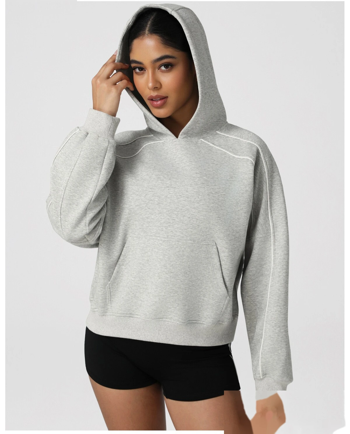 Customized autumn and winter loose, thickened casual sports running hooded long-sleeve training fitness sweatshirt detail