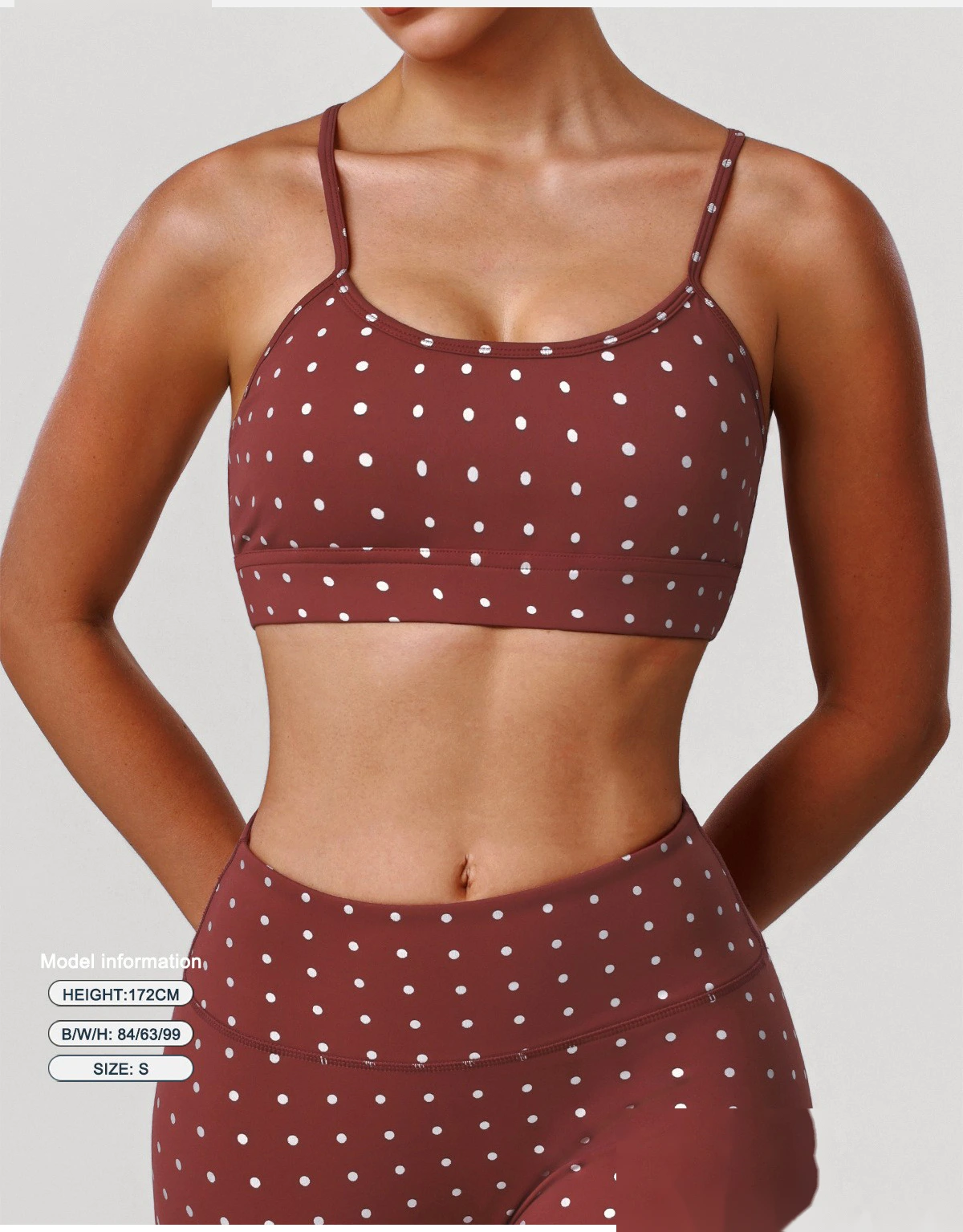 Women's US/EU Thin Strap Yoga Bra - Customizable Silver Hot-Stamped Polka Dot Shockproof High-Elastic Fitness Bra detail