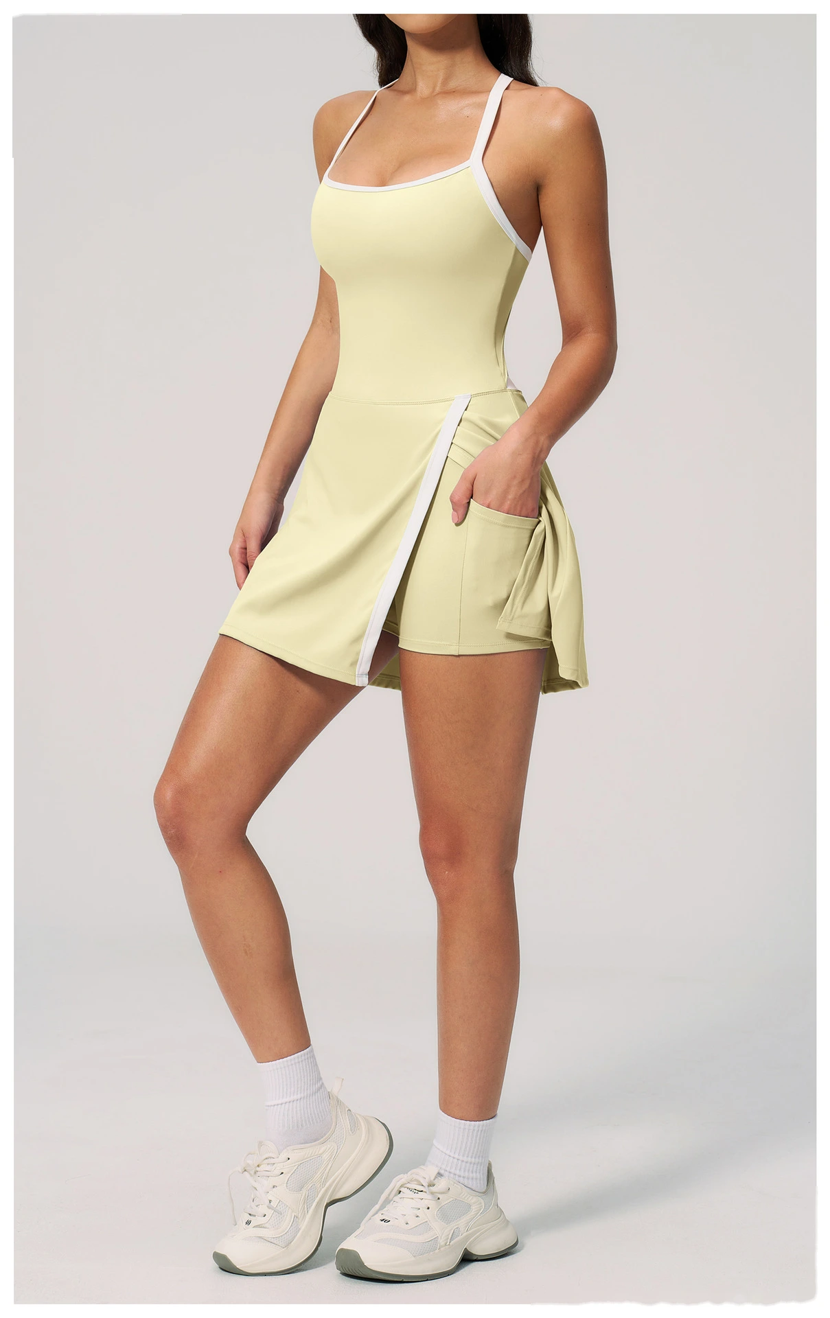 Women's Short Quick Dry Yoga Dress, Hollow Out Design, Naked Feel Slim Breathable Sports Fitness Dress detail