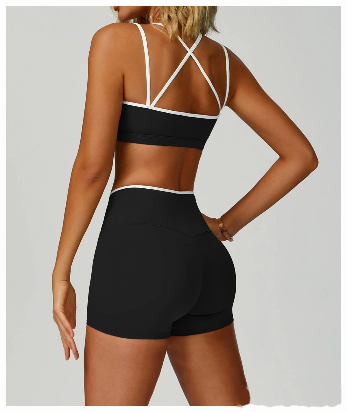 Custom contrast nude tight cross back sports vest running fitness yoga bra detail