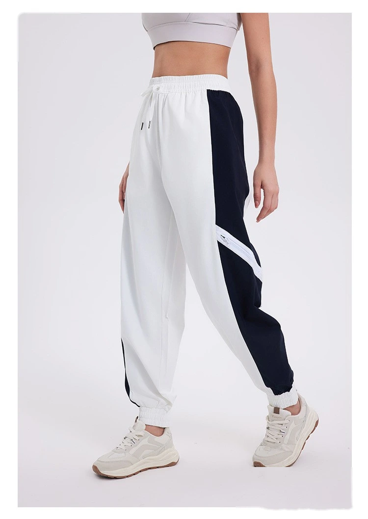 Custom-made windproof woven contrast sports pants women's zipper split toe casual pants detail