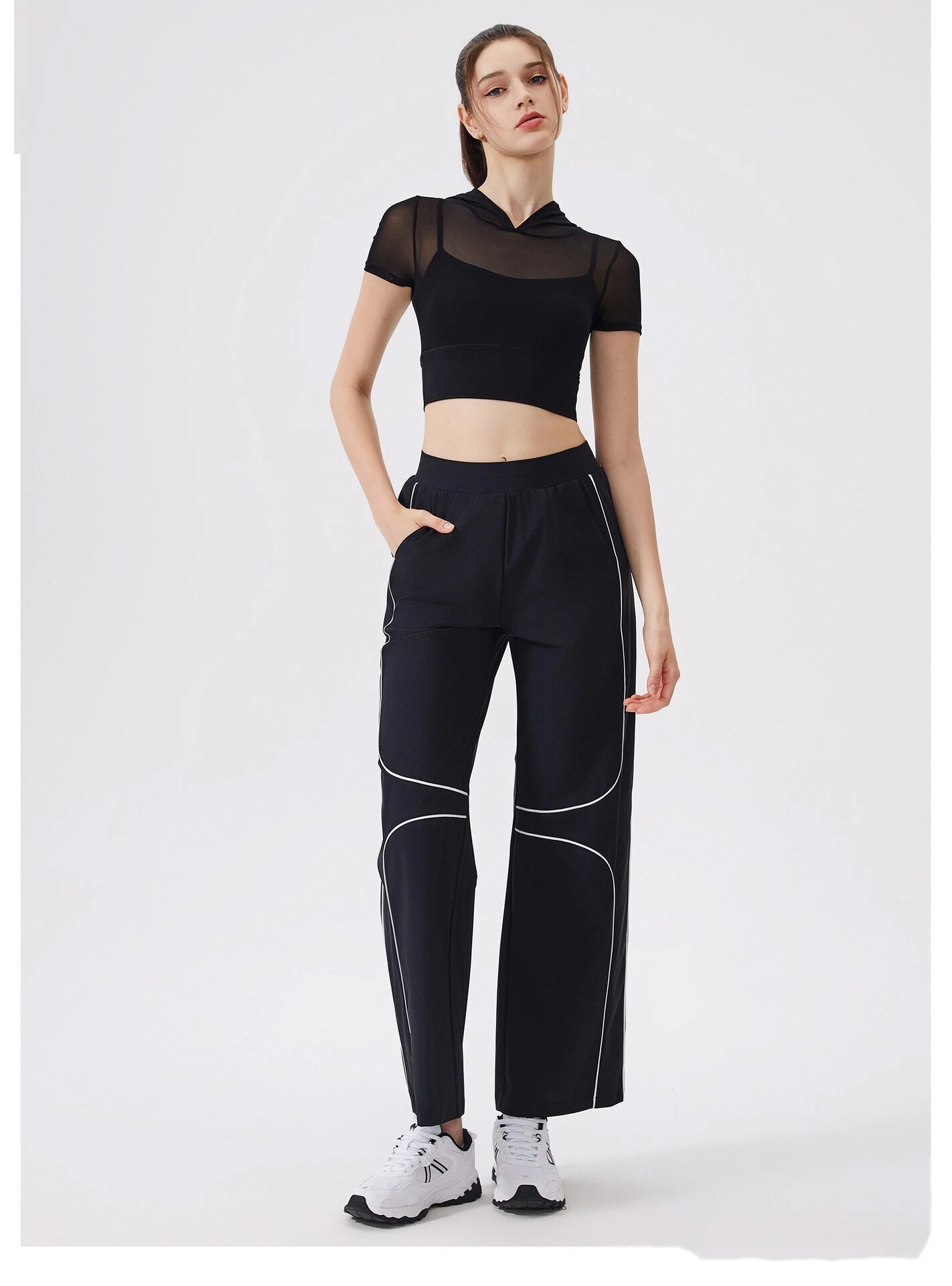 Quick-drying exercise cool pants women running loose yoga high waist fitness pants outdoor detail