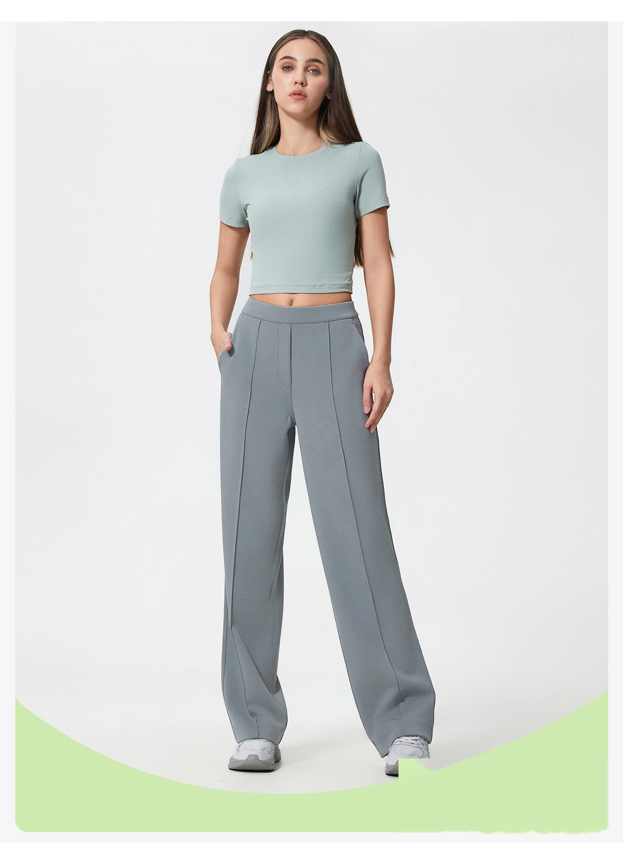 Custom sports casual pants women's loose and slim straight pants air layer bare wide-leg pants detail