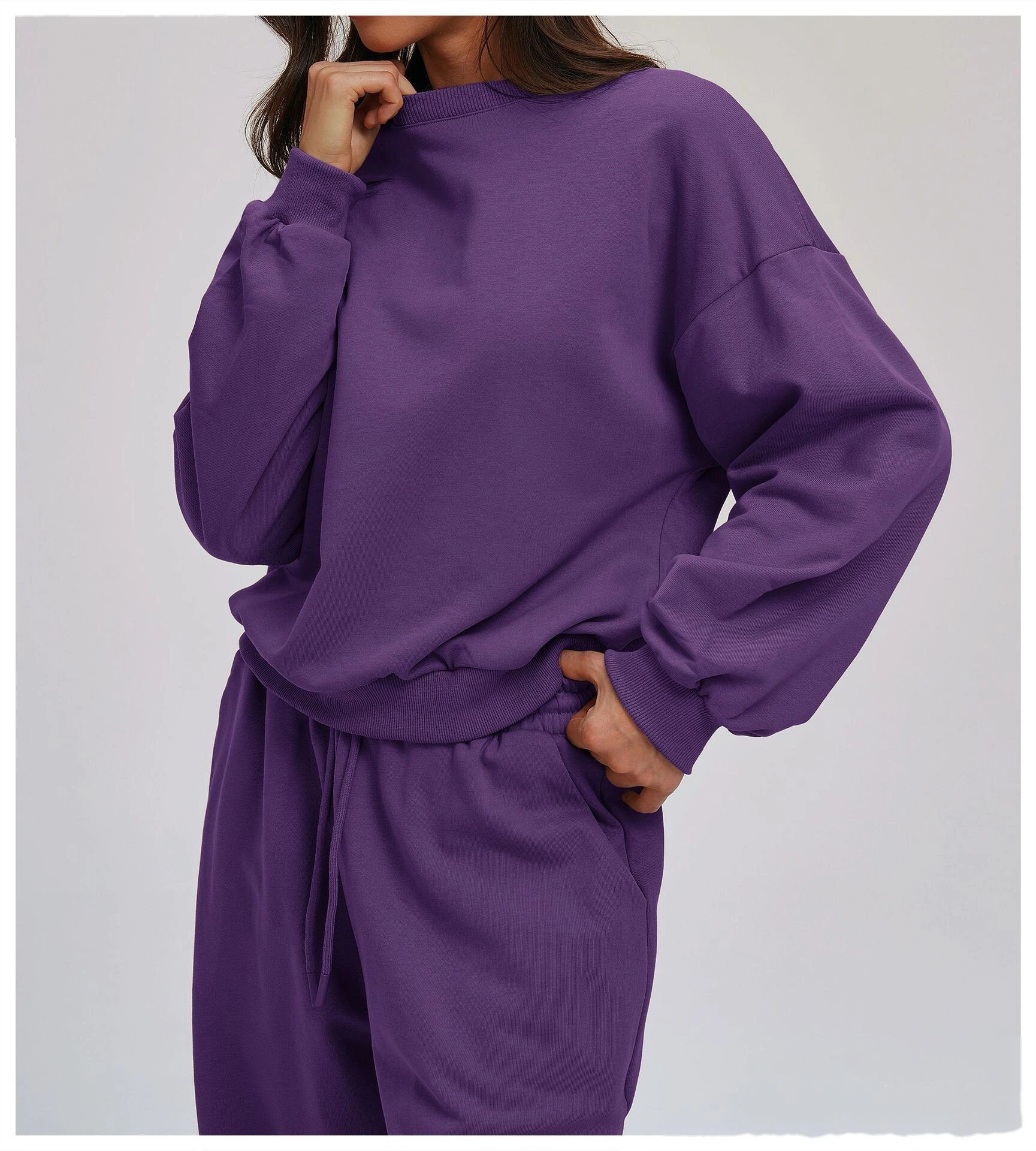 Bulk Custom Crew Neck Sweatshirts | Loose Fit Long Sleeve Casual Tops for Fall Winter Outdoor Running detail