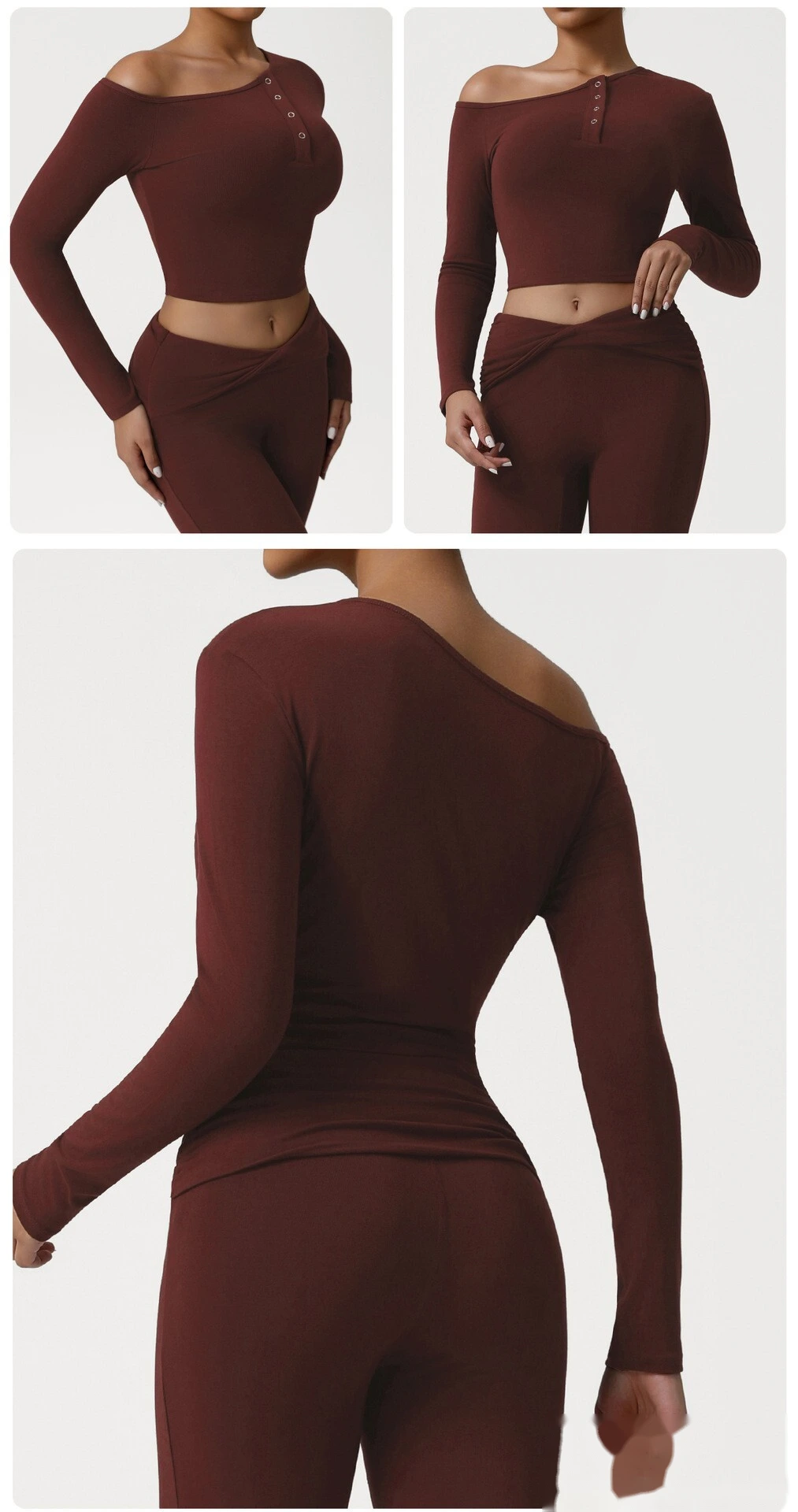 Customized diagonal shoulder sports bottoming shirt for women's slim and slim yoga long sleeve T-shirt detail