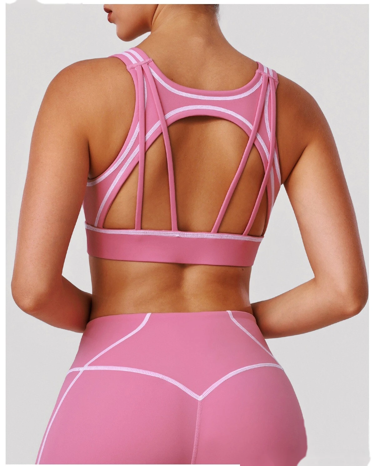 Custom Color Block Yoga Sports Bra - Shockproof Cutout Open Back Padded Workout Tank Top detail