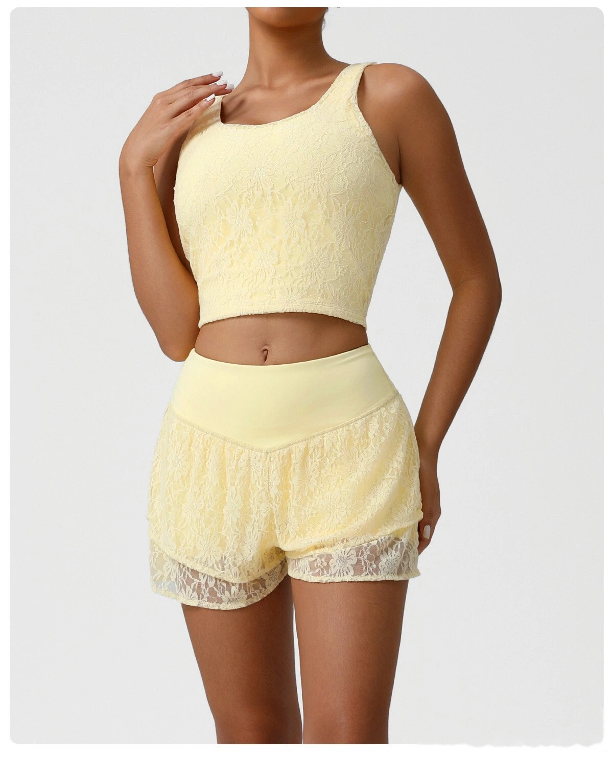 Custom-made nude sexy lace sleeveless sports shirt new dance training fitness camisole women detail
