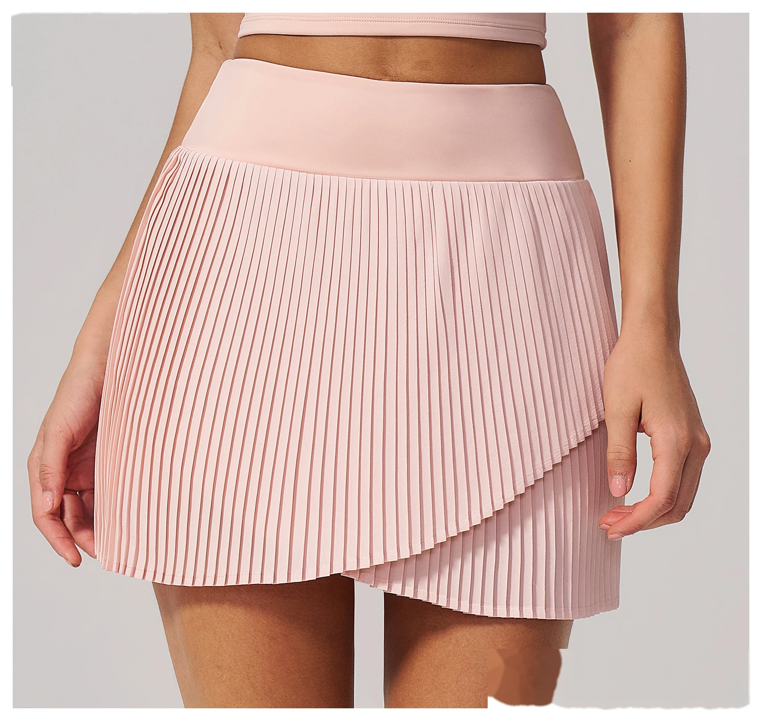 Women Summer Activewear Suit, Stretch Yoga Top + Anti-Exposure Pleated Tennis Skirt, Lightweight Fitness Outfit detail