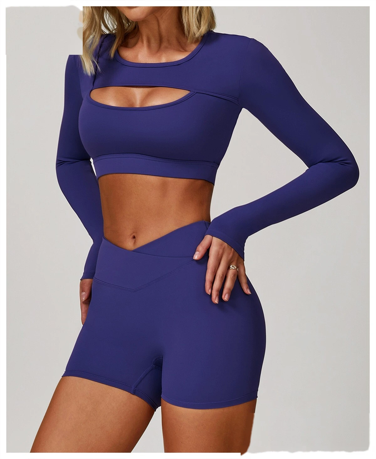 Customized tight-fitting yoga long sleeve earthquake-proof exercise hollow T-shirt running fitness yoga top detail