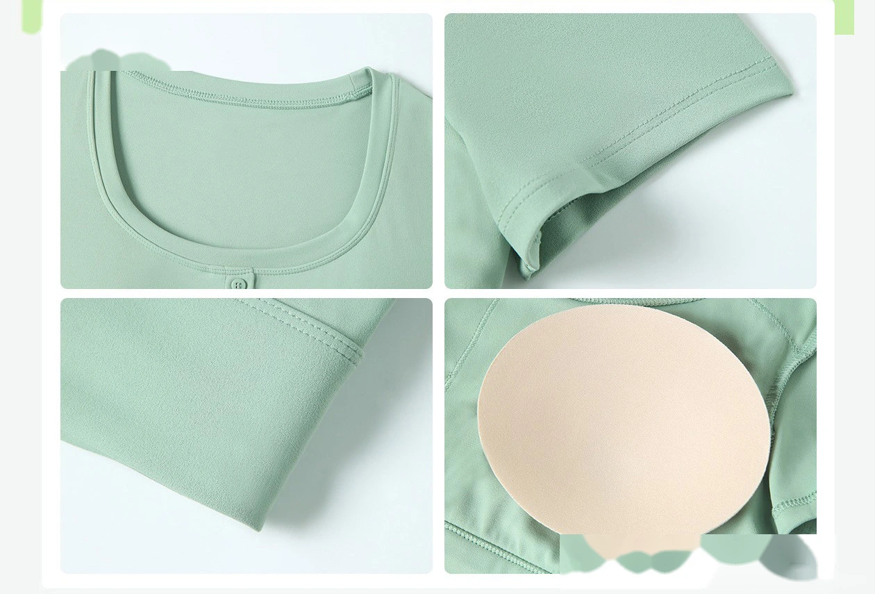 Customized short umbilical sexy fitness top with chest pad sports yoga clothes short sleeve T-shirt detail