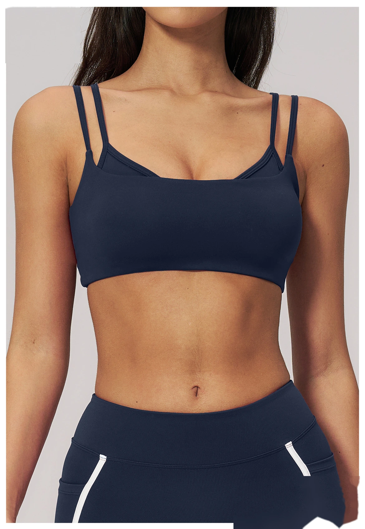 Women’s Naked Feeling Yoga Sports Bra Double Thin Strap Beauty Back Fitness Tank Top with Chest Pad detail