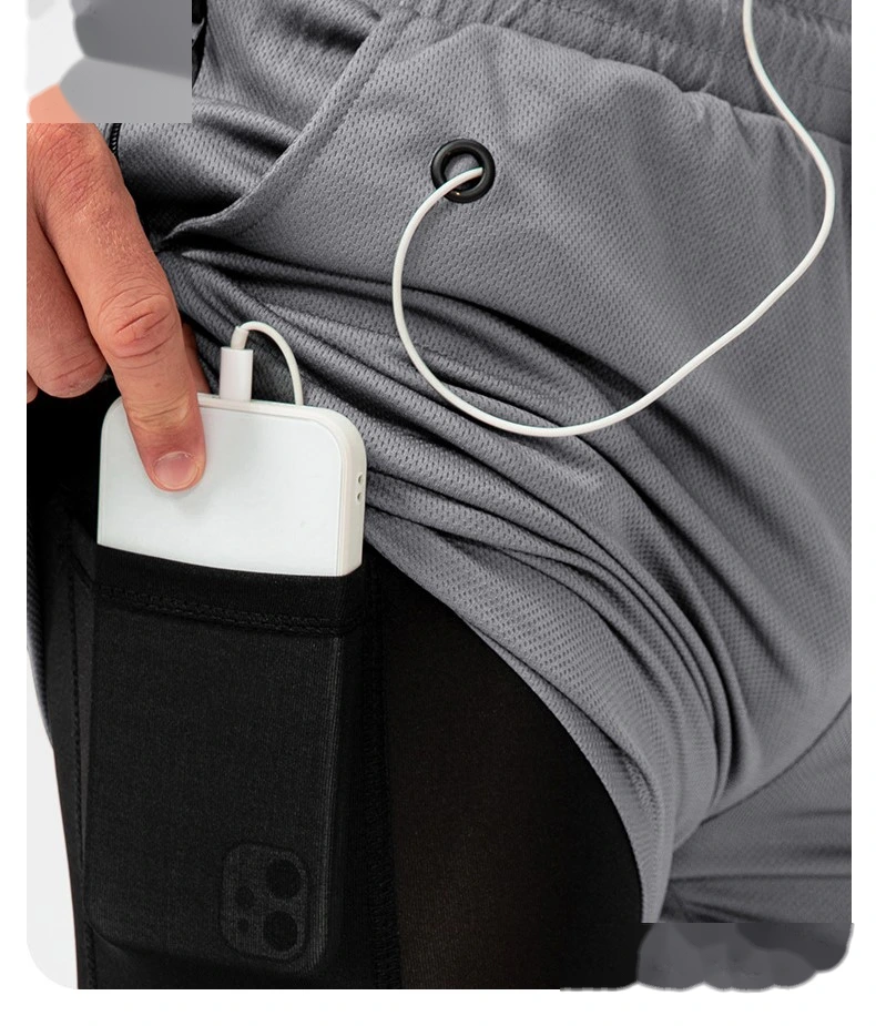 Men 2 in 1 shorts headphone hole quick dry running pants with inner detail