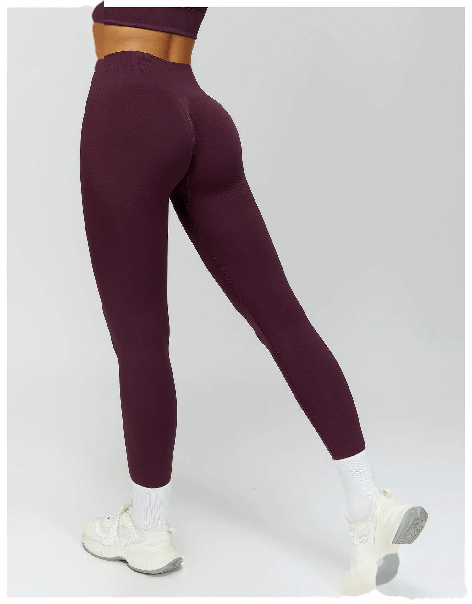 Custom EU/US High-Waisted Yoga Pants - Seamless Butt-Lifting Ribbed Waist Tummy-Control Leggings for Running Gym detail